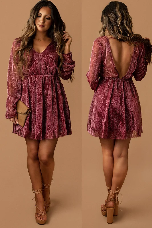 Whimsical Lust Metallic Open Back Mini Dress (Wine) | FINAL SALE Classic Floral Print Mini Dress Whimsical Lust Metallic Open Back Mini Dress (Wine) | FINAL SALE Classic Floral Print Mini Dress