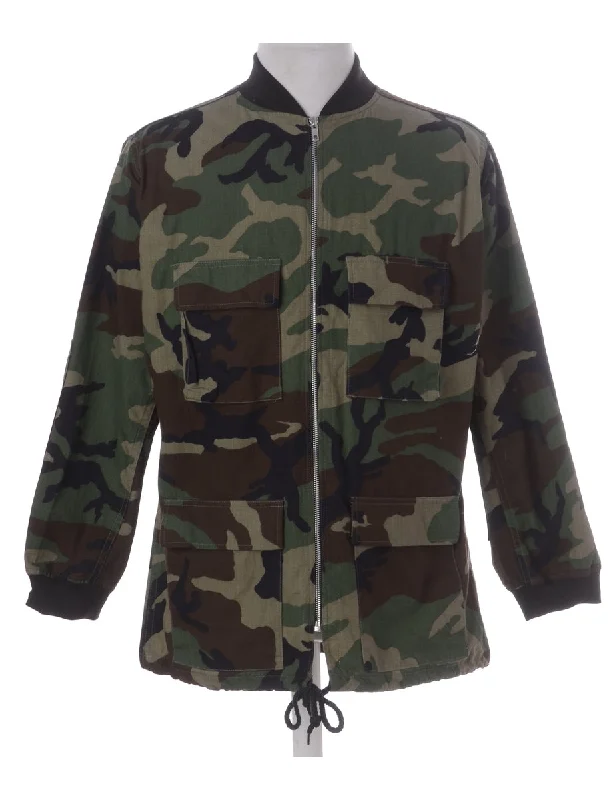 Label Camo Bomber Jacket Tiered Jacket Buttoned Jacket Zippered Jacket