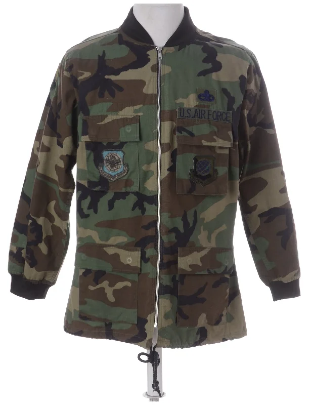 Label Camo Bomber Jacket One-Shoulder Jacket Off-the-Shoulder Jacket Asymmetrical Jacket