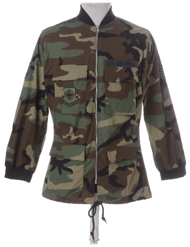 Label Camo Bomber Jacket Zippered Jacket Buttoned Jacket Snapped Jacket