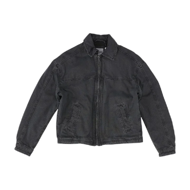 Black Solid Denim Jacket Toggled Jacket Drawstring Jacket Belted Jacket