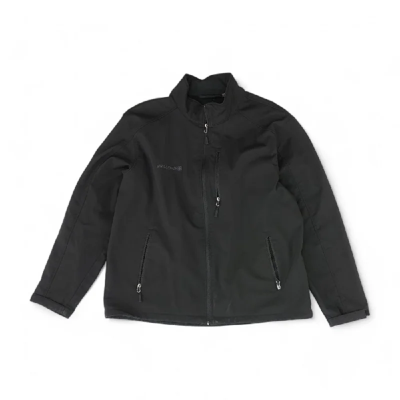 Black Solid Jacket Stand-Up Collar Roll-Neck Collar Turtle Neck