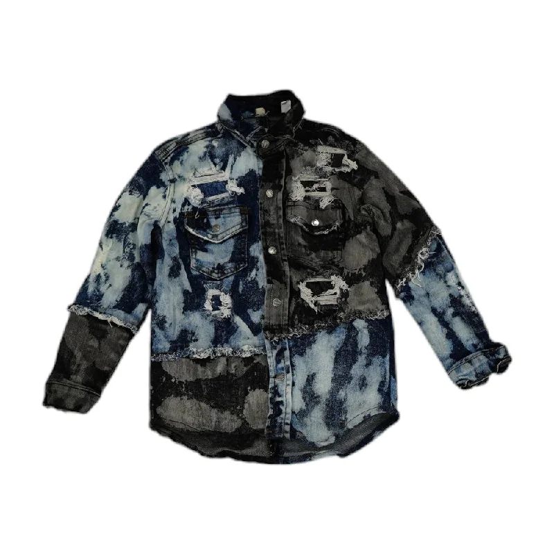 Blue Color Block Denim Jacket Nylon Fabric Polyester Fabric Spandex Fabric