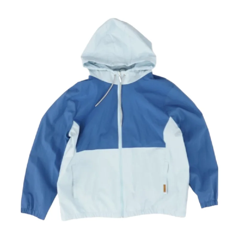Blue Color Block Rain Jacket One-Shoulder Jacket Off-the-Shoulder Jacket Asymmetrical Jacket
