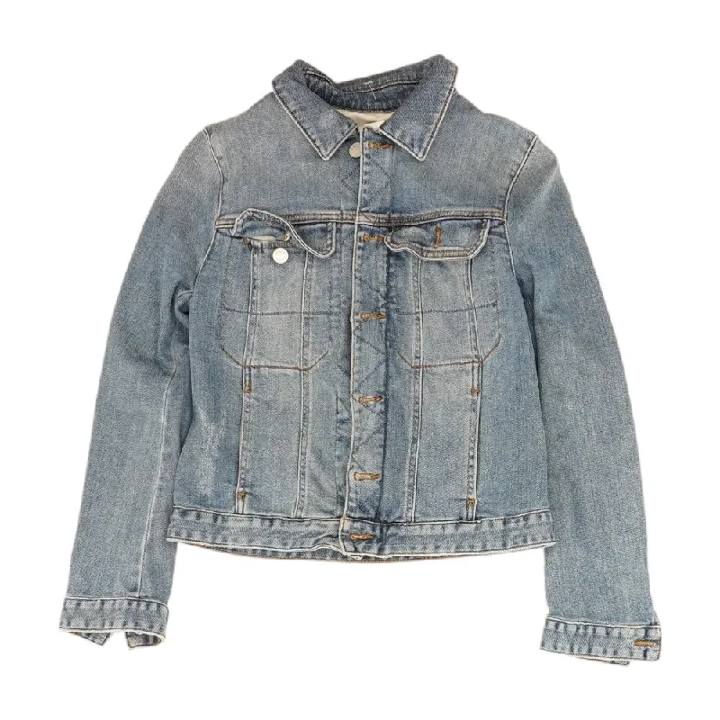 Blue Solid Denim Jacket Faux Fur Fabric Real Fur Fabric Shearling Fabric