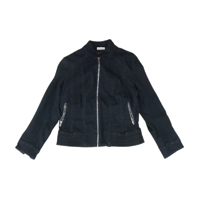 Blue Solid Denim Jacket Tailored Jacket Straight Jacket A-Line Jacket