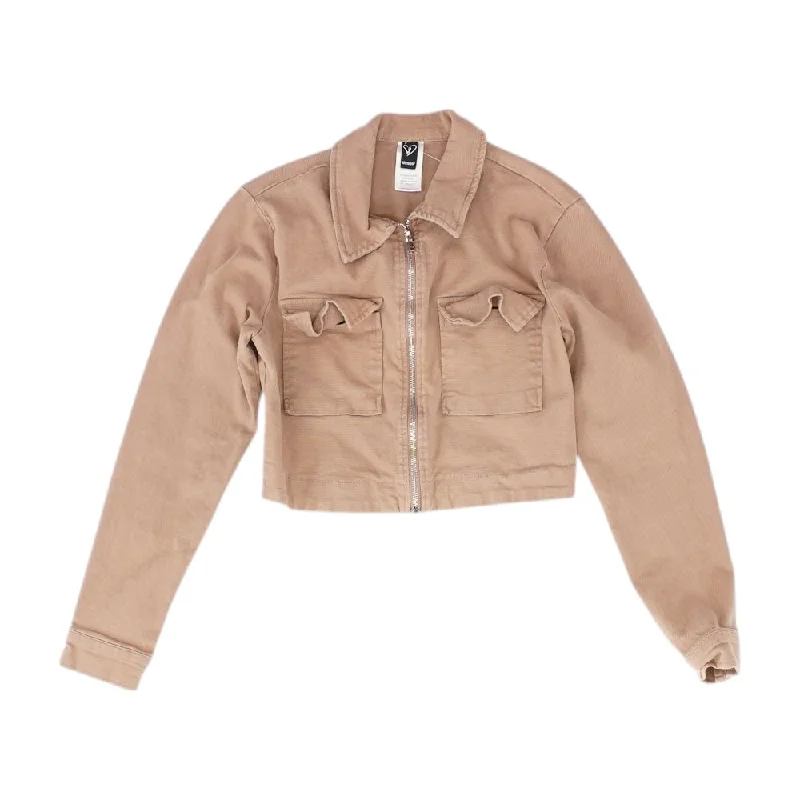 Mauve Solid Denim Jacket Fleece Jacket Down Jacket Parka