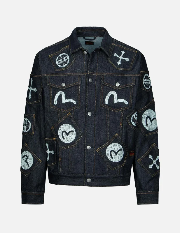 Multi Pocket with Rhinestone Relax Fit Denim Jacket Quilted Jacket Puffer Jacket Insulated Jacket