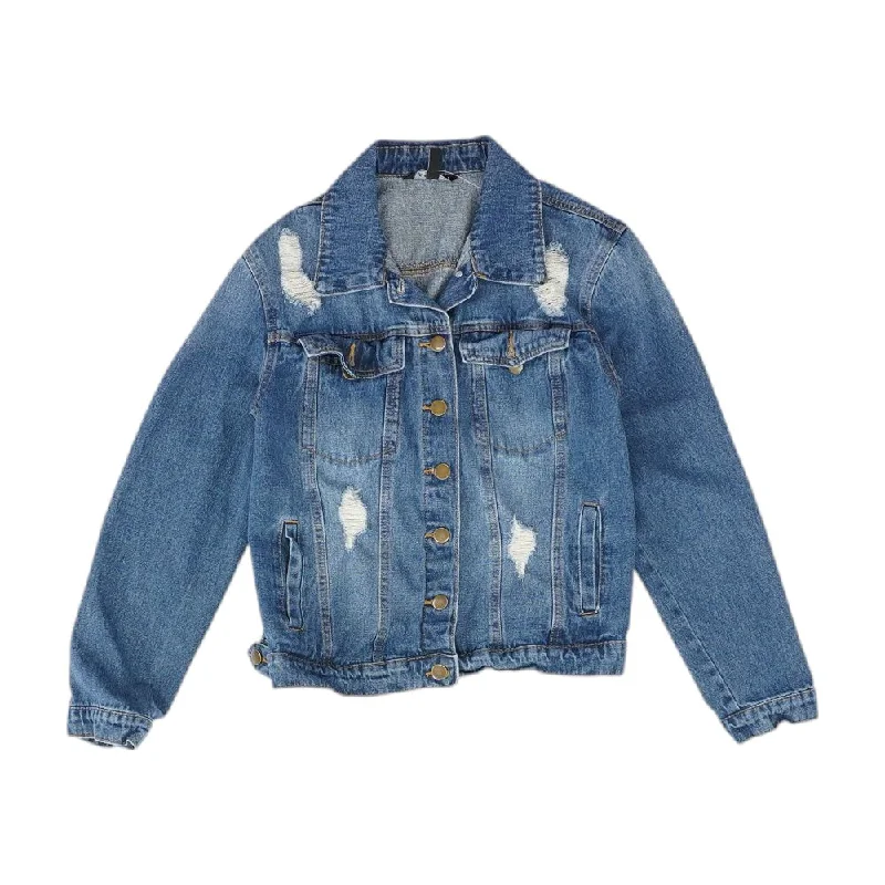 Navy Solid Denim Jacket Wool Jacket Cashmere Jacket Tweed Jacket