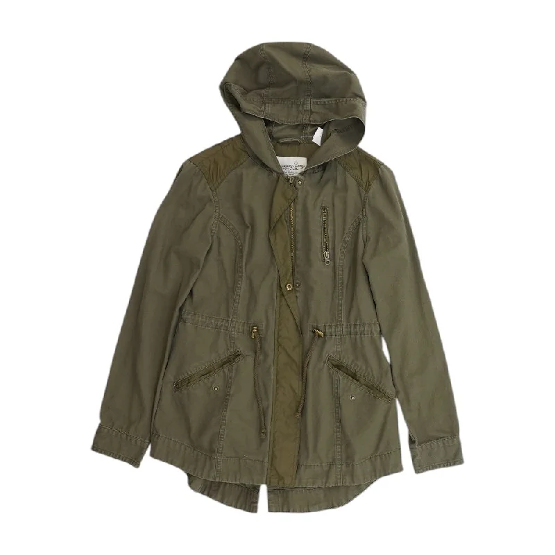 Olive Solid Lightweight Jacket Welt Pockets Slit Pockets Flap Pockets