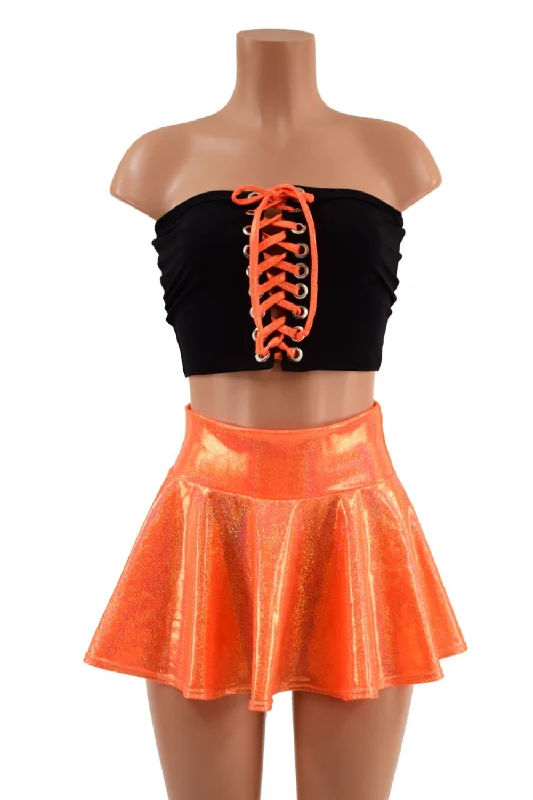 2PC Orange and Black Top and Skirt Set denim skirt stylish
