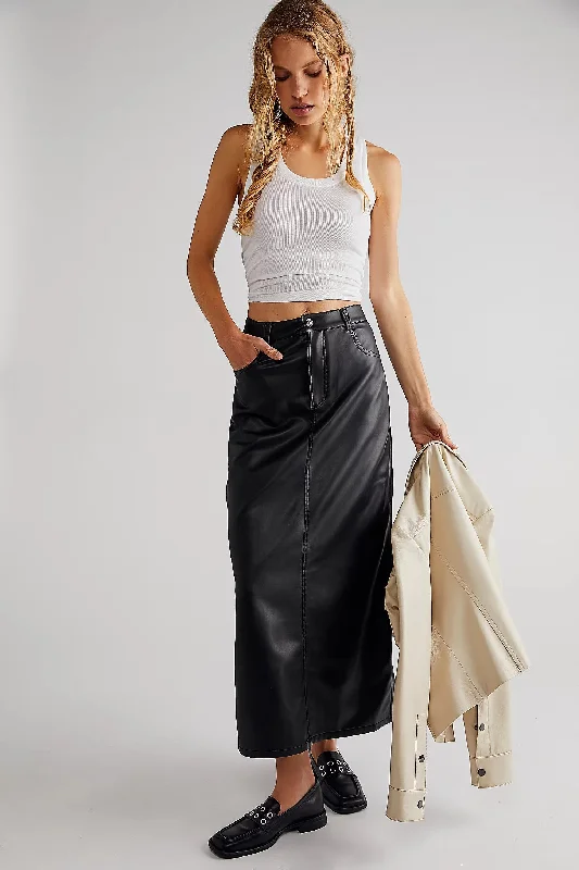 Free People City Slicker Vegan Maxi Skirt in Black slim fit skirt
