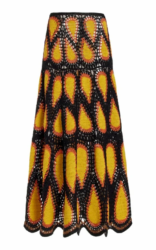 Cleo Crochet Midi Skirt in Fire Multi Cashmere linen skirt relaxed