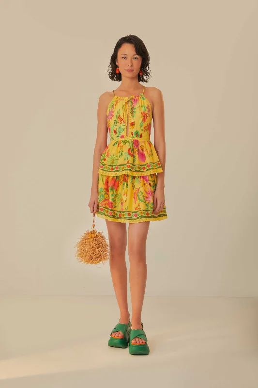 Yellow Delicate Fruit Garden Mini Skirt denim skirt casual