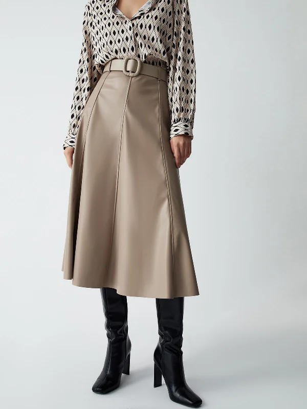 BerryBetty - Effortless Belted Leather Maxi Skirt velvet skirt glossy