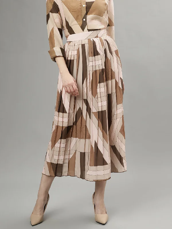Gant Women Brown Printed Midi Flared Skirt denim skirt durable