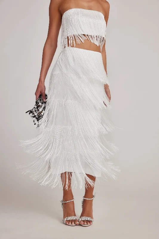 Gatsby White Fringe Midi Skirt chiffon skirt floaty