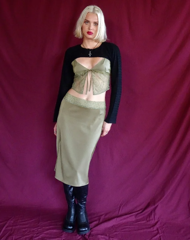 Golda Midi Skirt in Satin Avocado leather skirt durable