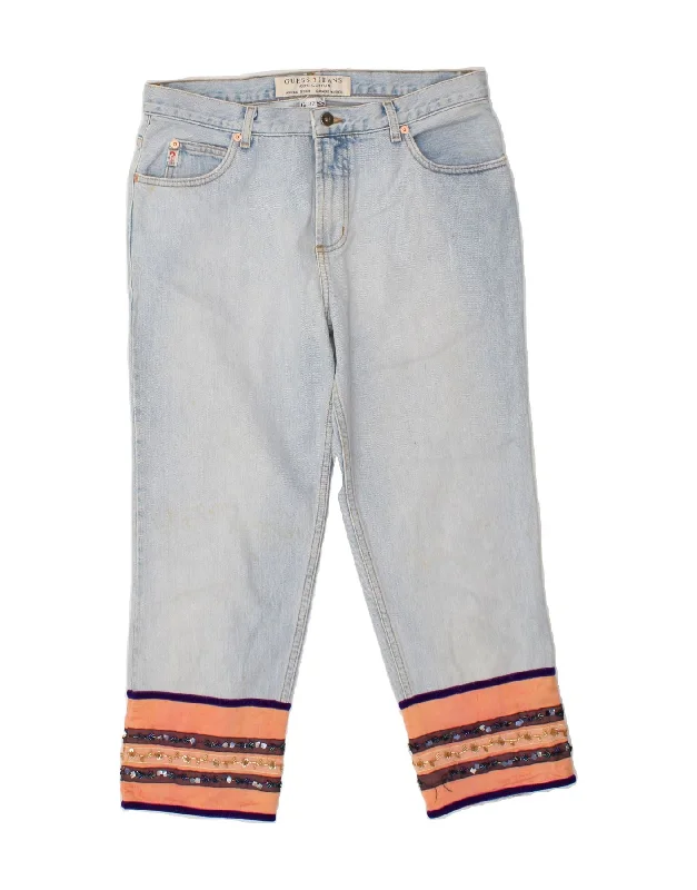 GUESS Womens Cropped Jeans W32 L25 Blue Colourblock Cotton Elegant Bootcut Fit Jeans GUESS Womens Cropped Jeans W32 L25 Blue Colourblock Cotton Elegant Bootcut Fit Jeans