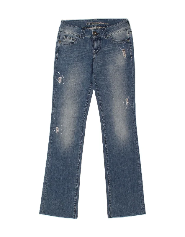 GUESS Womens Daredevil Distressed Slim Straight Jeans W26 L34 Blue Cotton Chic Ripped Jeans GUESS Womens Daredevil Distressed Slim Straight Jeans W26 L34 Blue Cotton Chic Ripped Jeans