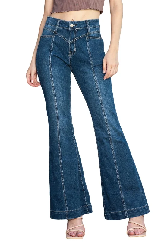 High Waisted Bell Bottom Jean In Dark Wash Fashionable Vintage Wash Jeans