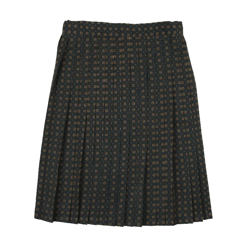 Kin + Kin Navy Print Pleated Skirt (K113) wool skirt thick
