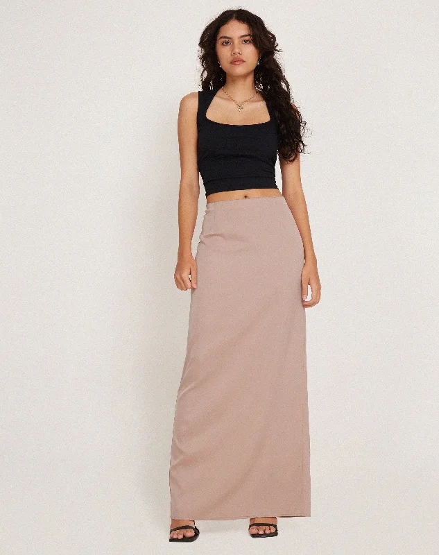 Layla Maxi Skirt in Satin Dusky Pink relaxed fit skirt