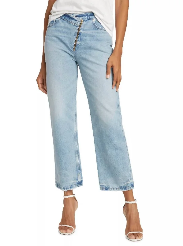 Le Jane Crop Angled Zipper Jean In Rhode Comfortable Mid-Rise Jeans