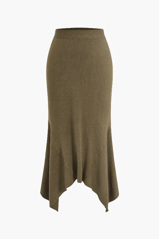 Solid Sweater Asymmetrical Skirt linen skirt breathable