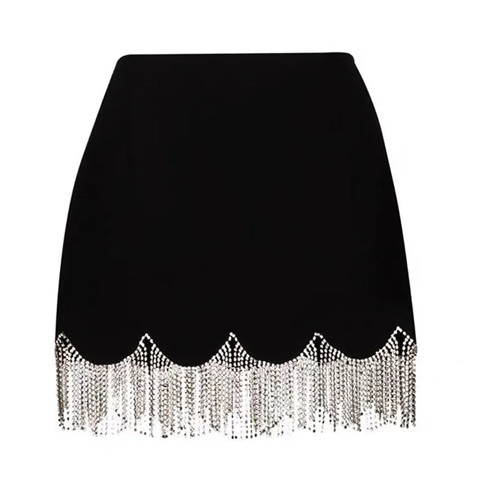 Midnight Rhinestone Fringe Skirt cashmere skirt soft