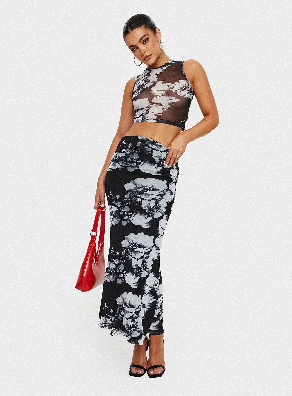 Missed Out Mesh Midi Skirt Black wool skirt thick