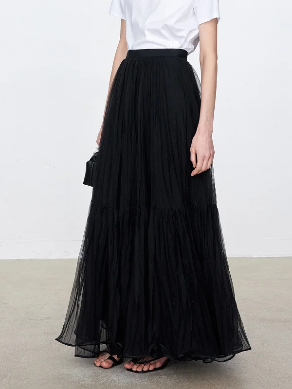 BerryBetty - Multiple Layers Mesh Maxi Skirt tiered skirt playful