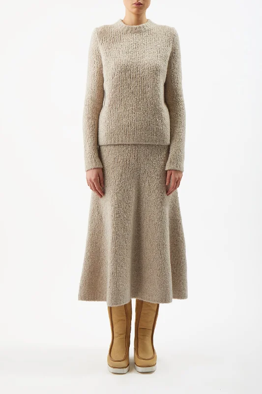 Pablo Knit Midi Skirt in Oatmeal Cashmere Silk Boucle linen skirt breathable