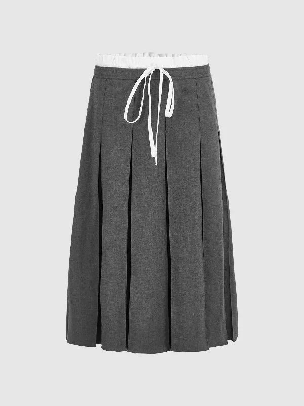 Pleated A-Line Skirts high waist skirt