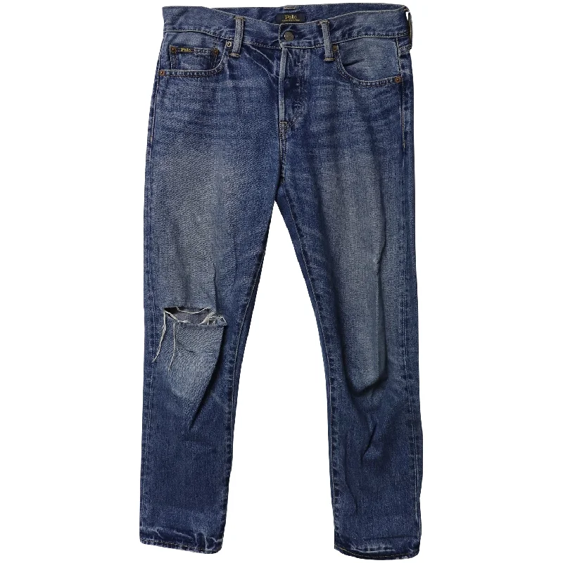 Polo Ralph Lauren Distressed Boyfriend Jeans in Blue Denim Fashionable Raw Hem Bootcut Jeans Polo Ralph Lauren Distressed Boyfriend Jeans in Blue Denim Fashionable Raw Hem Bootcut Jeans