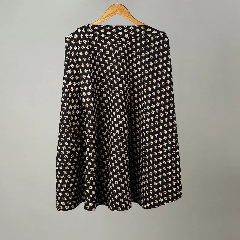 Black - Sanganeri Block Printed Cotton Wrap Around Skirt 10 silk skirt elegant