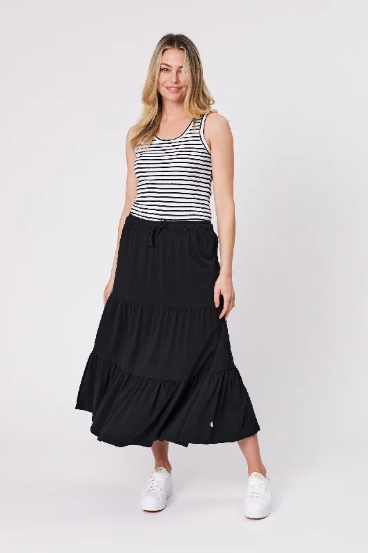 Shine On Essentials Midi Skirt Black velvet skirt plush