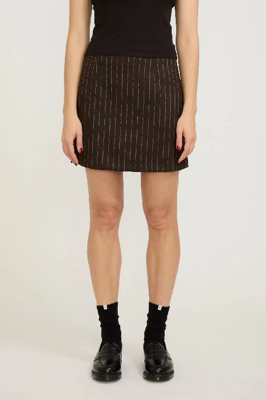 Sofia Wool Pinstripe Mini Skirt Chestnut Stripe linen skirt relaxed