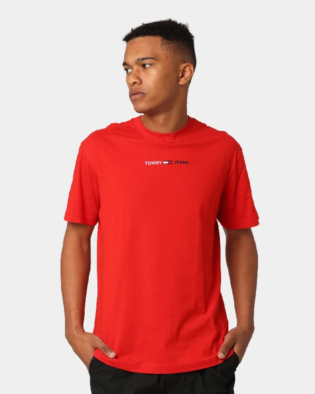Tommy Jeans Linear Logo T-Shirt Deep Crimson Stylish Tapered Fit Jeans