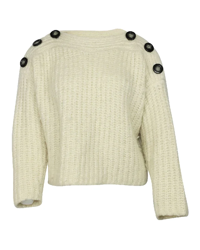 Isabel Marant Button-detail Sweater in White Wool Terry Terry Cloth Terry Knit