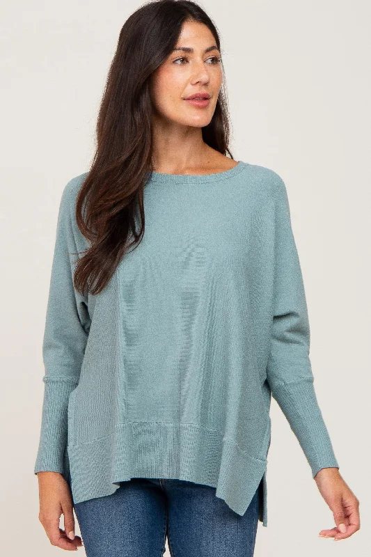 Jade Dolman Sleeve Side Slit Sweater Ribbed Striped Patterned