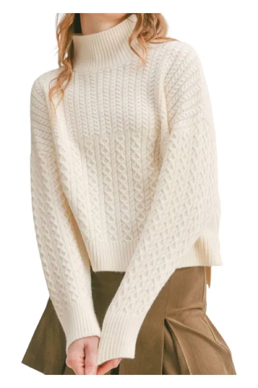 Liss Turtleneck Sweater In Ivory Faux Fur Fabric Real Fur Fabric Shearling Fabric