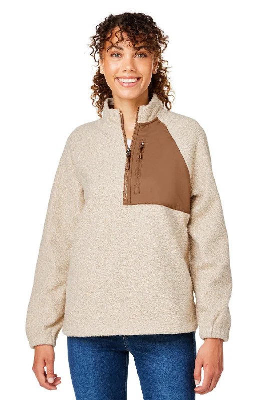 North End Womens Aura Sweater Fleece 1/4 Zip Sweatshirt w/ Pockets - Heather Oatmeal/Teak Ribbed Striped Patterned North End Womens Aura Sweater Fleece 1/4 Zip Sweatshirt w/ Pockets - Heather Oatmeal/Teak Ribbed Striped Patterned