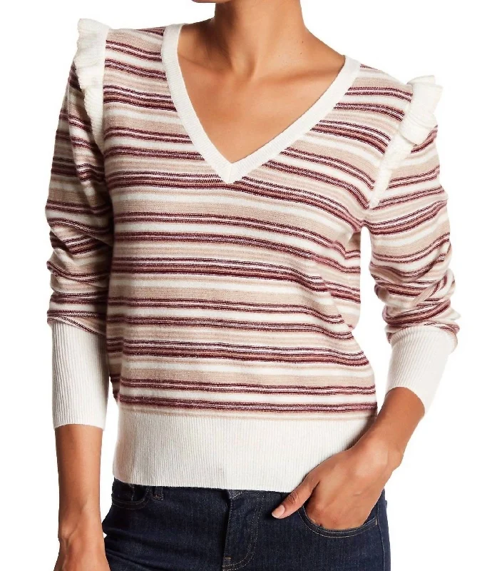 Porcelain Striped Wool Sweater In Red/white/beige Boxy Sweater Fitted Sweater A-Line Porcelain Striped Wool Sweater In Red/white/beige Boxy Sweater Fitted Sweater A-Line