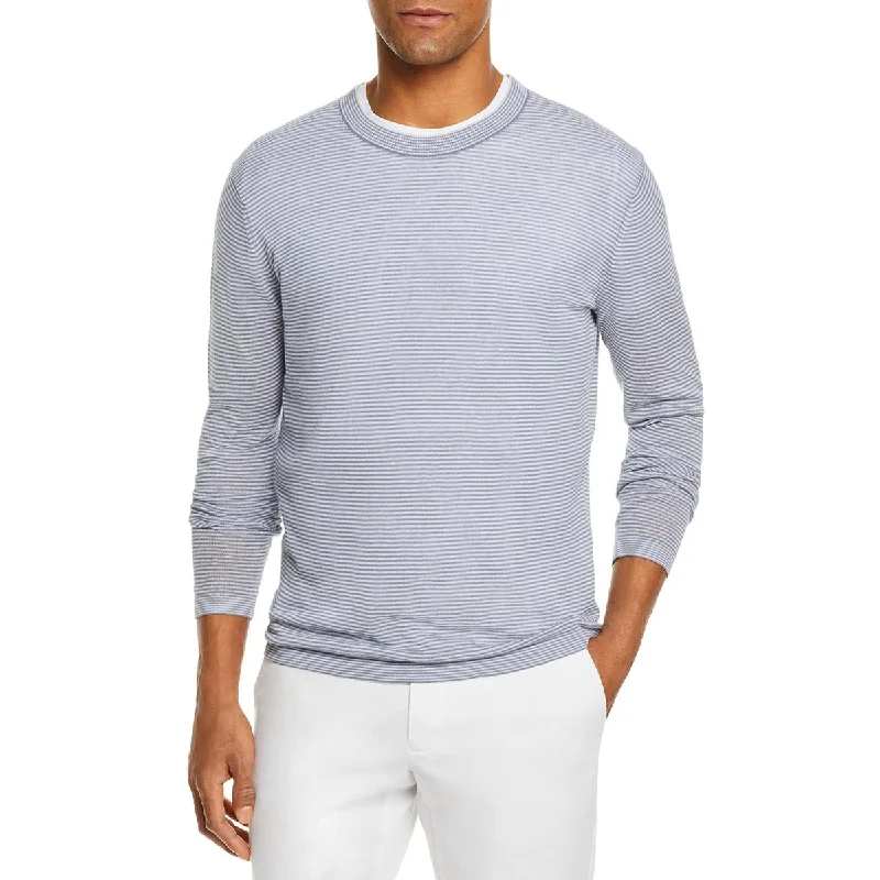 The Men's Store Mens Linen Blend Striped Crewneck Sweater Satin Fabric Silk Fabric Chiffon Fabric