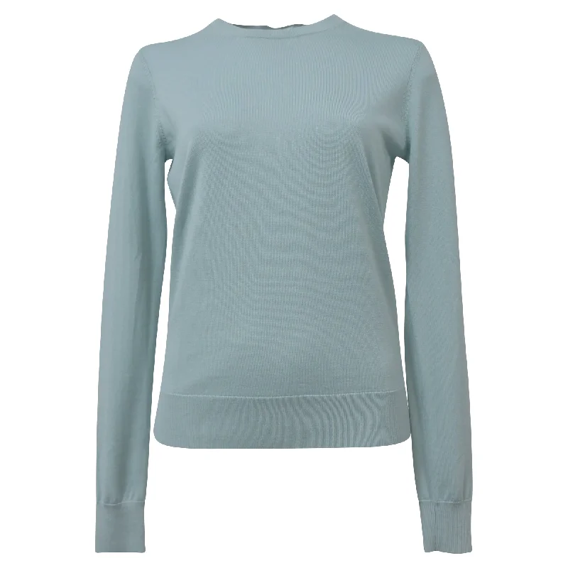 Theory Crewneck Regal Sweater in Light Blue Wool Real Fur Shearling Chenille