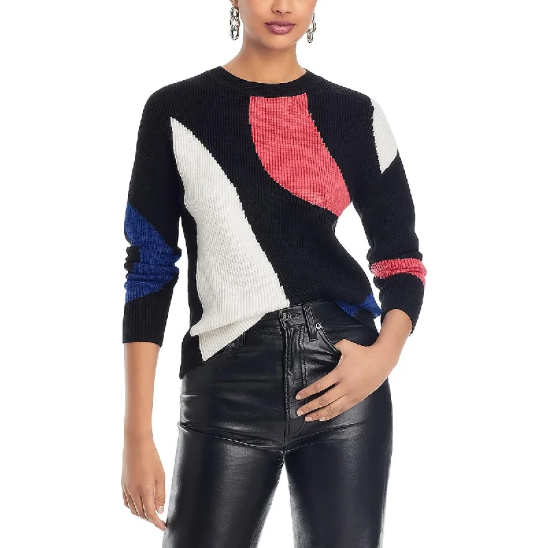 Womens Knit Colorblock Pullover Sweater Machine Wash Dry Clean Hand Wash